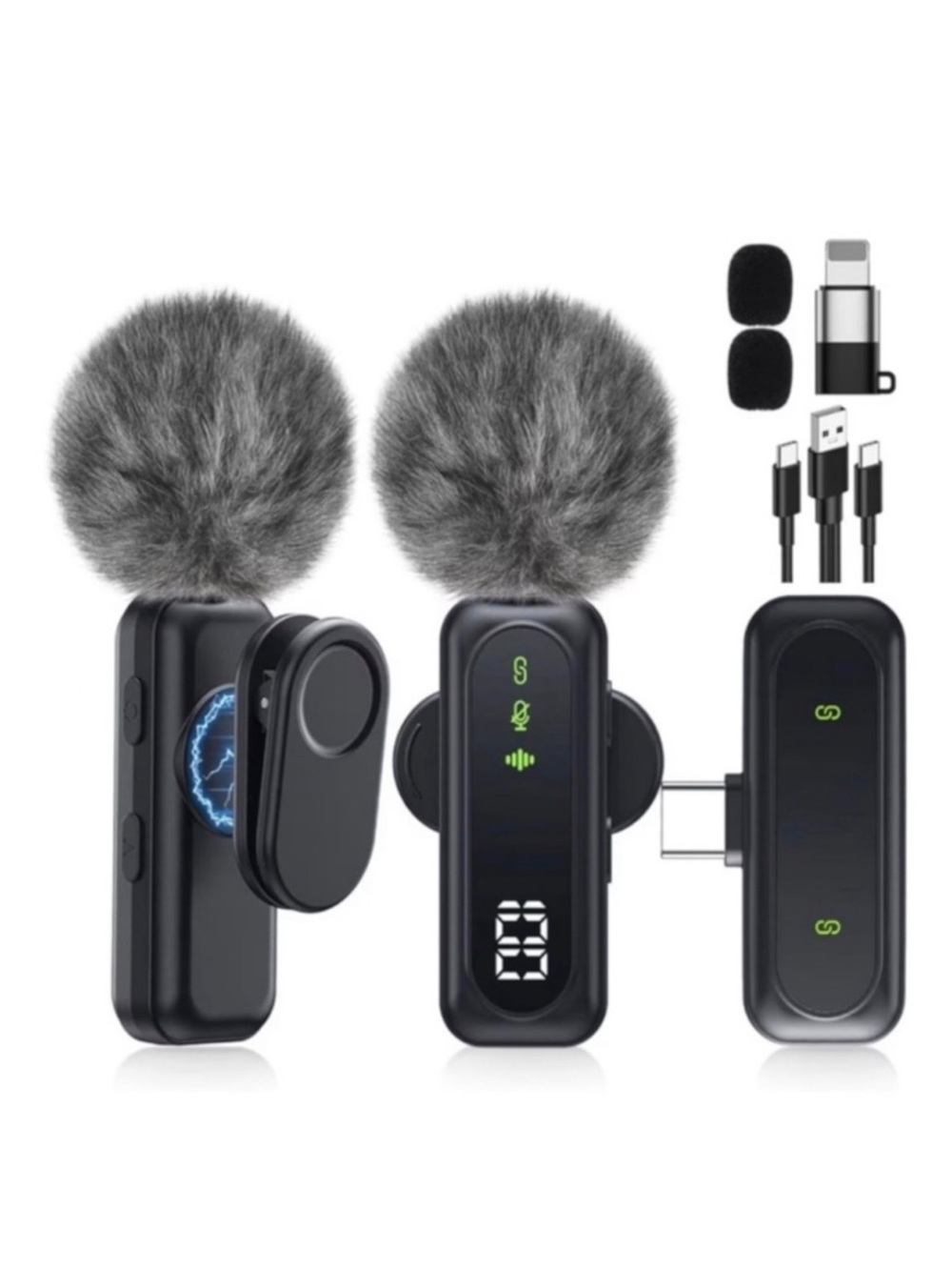 NEW Wireless Lavalier Microphone 2 Pack USB-C Lightning 100ft BNIB